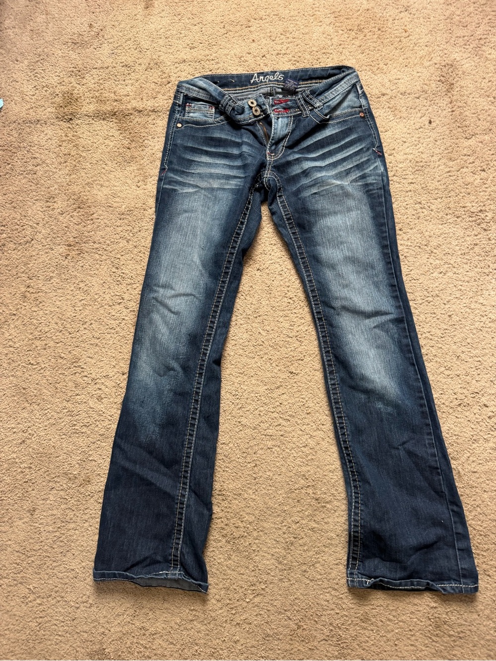 Angels Women's Dark Blue Flare Jeans - Distressed Wash